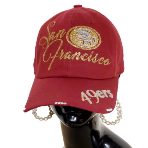 San Francisco Maroon Baseball Cap with Shiny lettering & Crystals - Picture 5 of 6